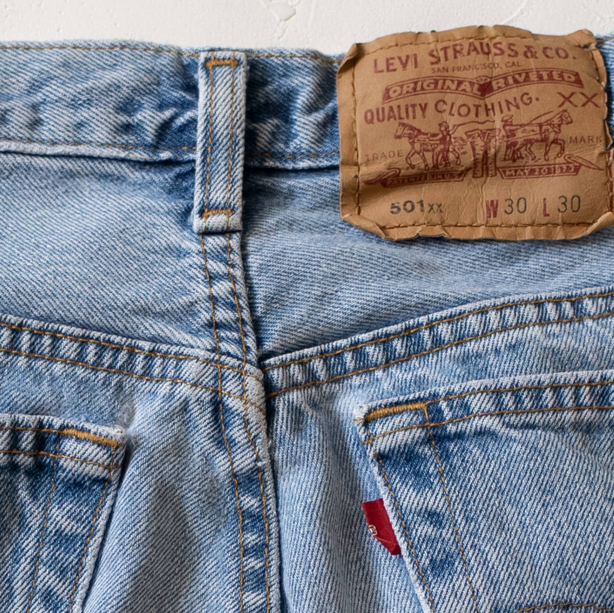 Levi’s 501XX 30×30 リーバイス インディゴ カナダ製 脇割り レギュラー ストレート ボタン裏216刻印 90年代 カットオフ アイスブルー