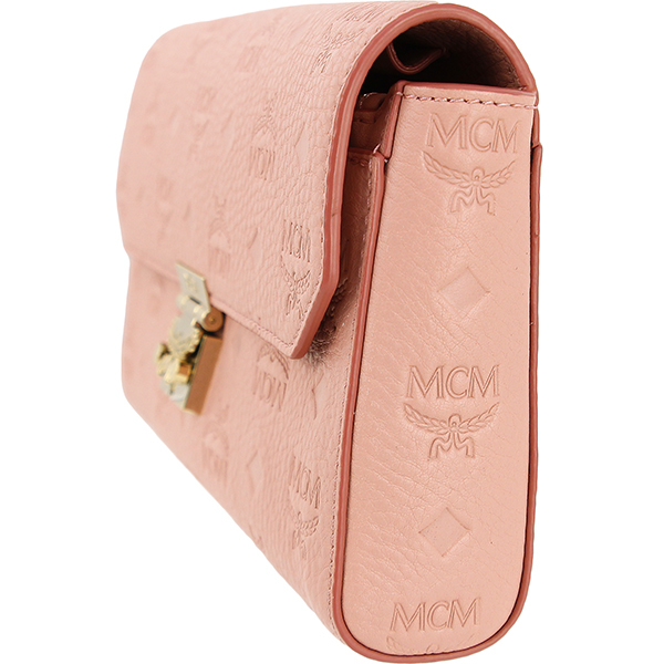 7416 未使用 MCM エムシーエム ショルダーバッグ ロゴ レザー ピンク