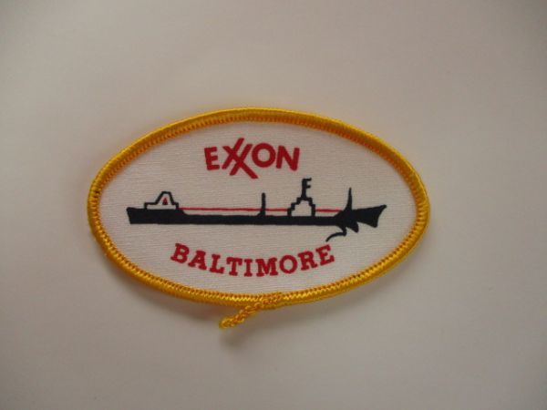 ビンテージ EXXON BALTIMORE エクソンモービル オイル タンカー 石油 ロゴ プリント ワッペン/企業 パッチ 刺繍 USA 古着 アメリカ 481_画像1