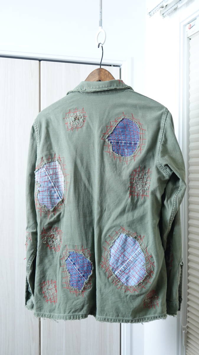 ☆レア 一点物 デニムリペアダメージ加工ワッペン付きリメイク