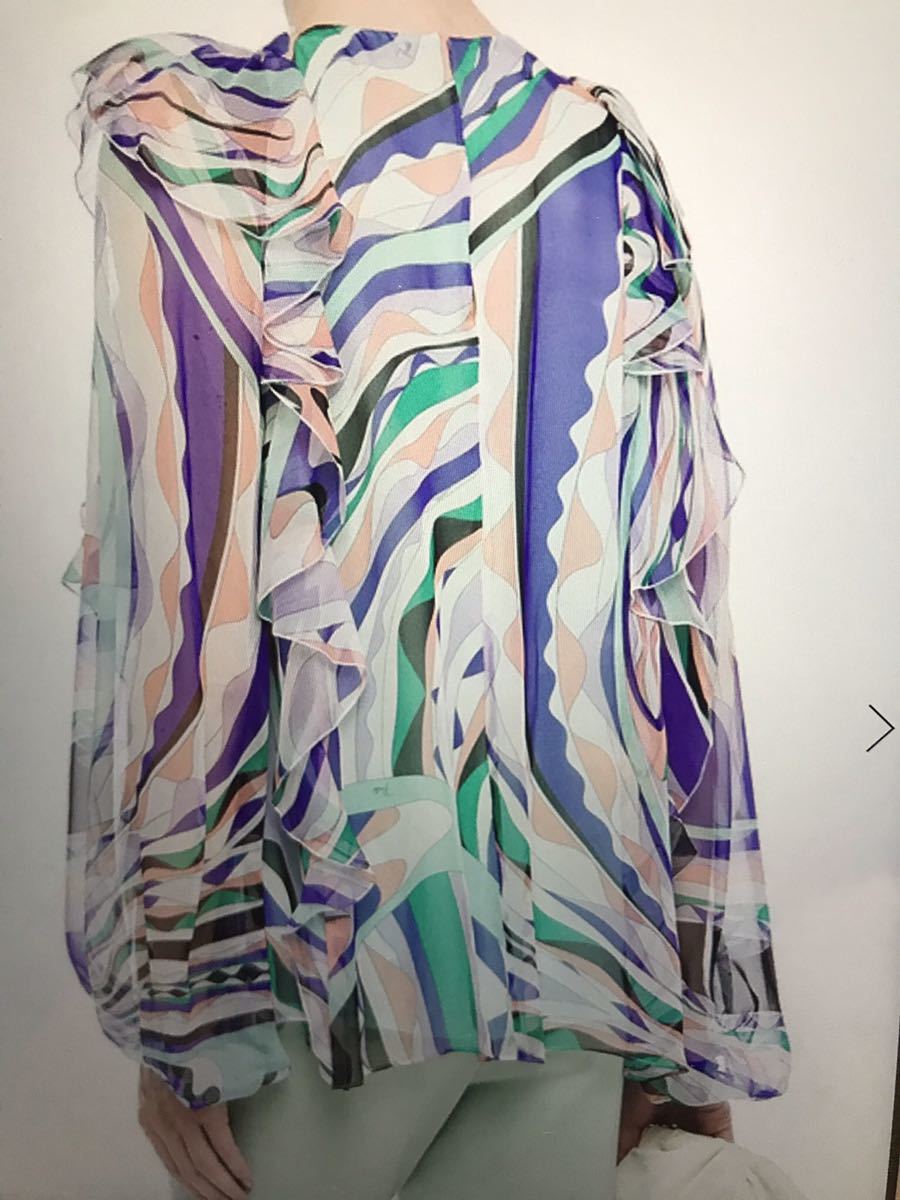 新品タグ付きエミリオプッチemilio pucci フリルブラウスIT40 シルク100%トップス　プッチ柄　エレガント_画像8