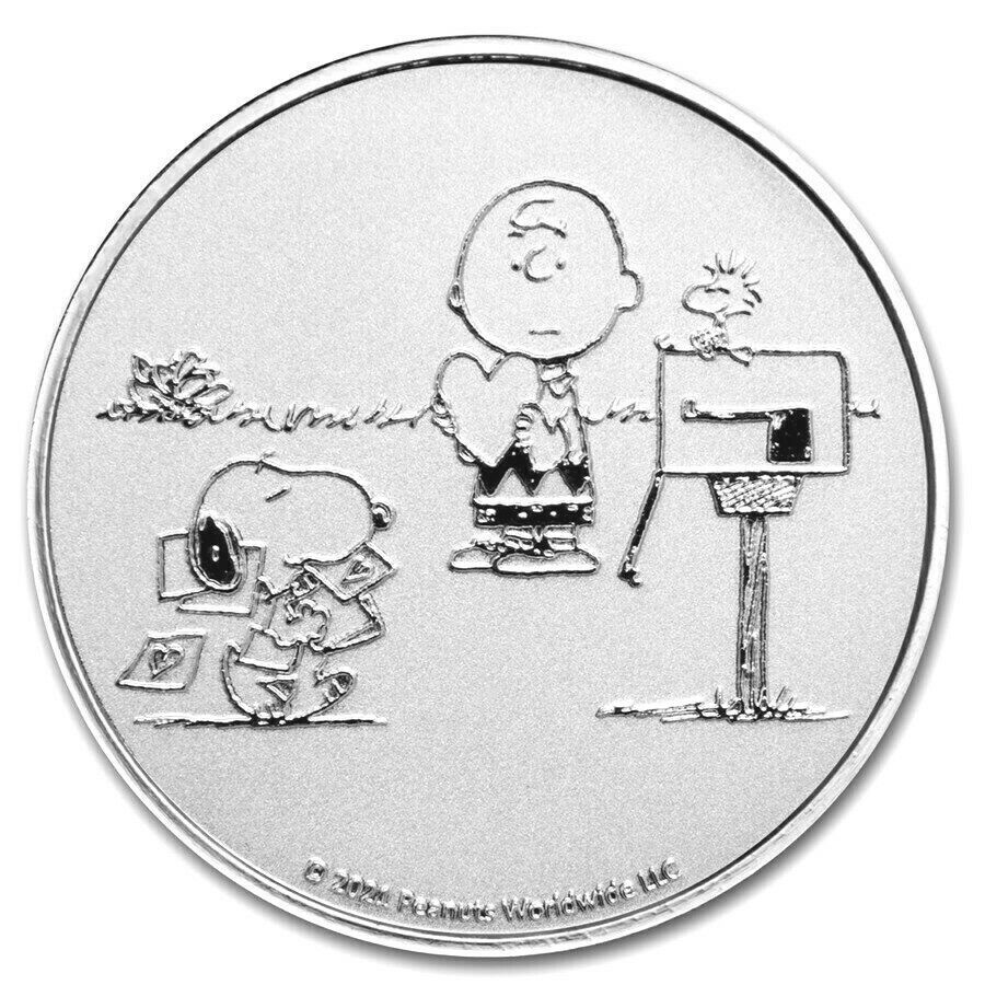 最新銀貨　海外大人気　2020 Peanuts Snoopy and Charlie Brown Valentine 1 oz Silver Coin　発行数10000