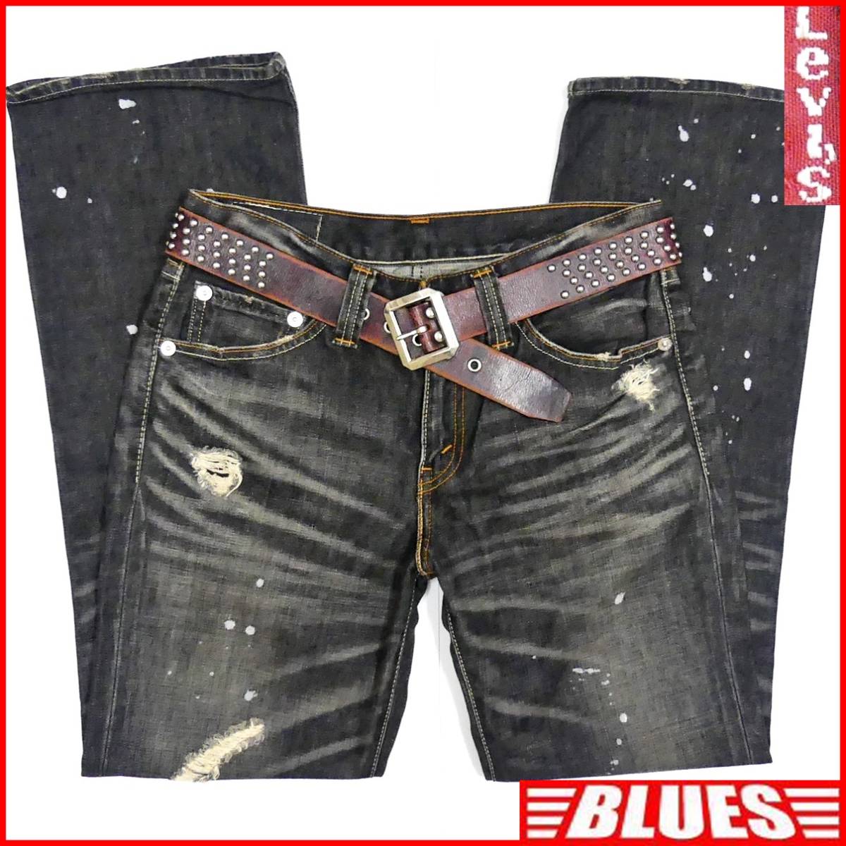 即決★リーバイス708★W33 廃版 ダメージ加工 ジーンズ ブーツカット Levis メンズ ハチノス 鬼ひげ デニム ハチノス フレア ペンキ_画像1