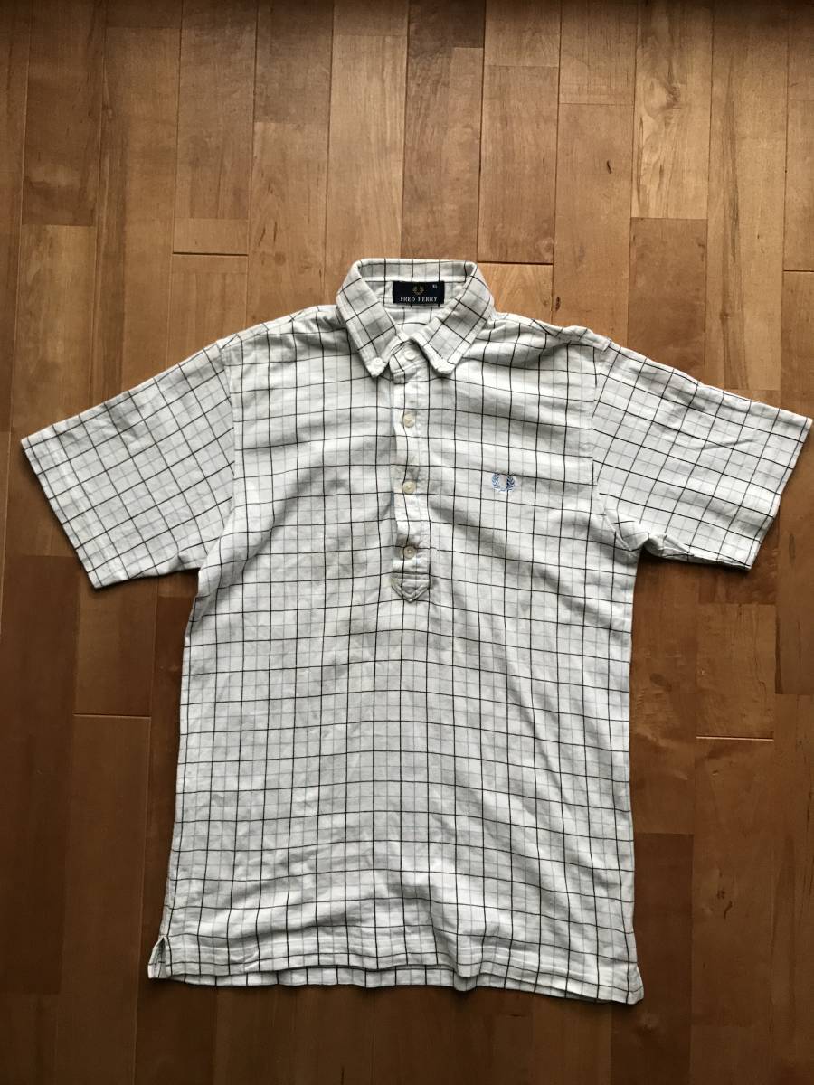 FRED PERRY Fred Perry check pattern short sleeves shirt size XS hit Union made 