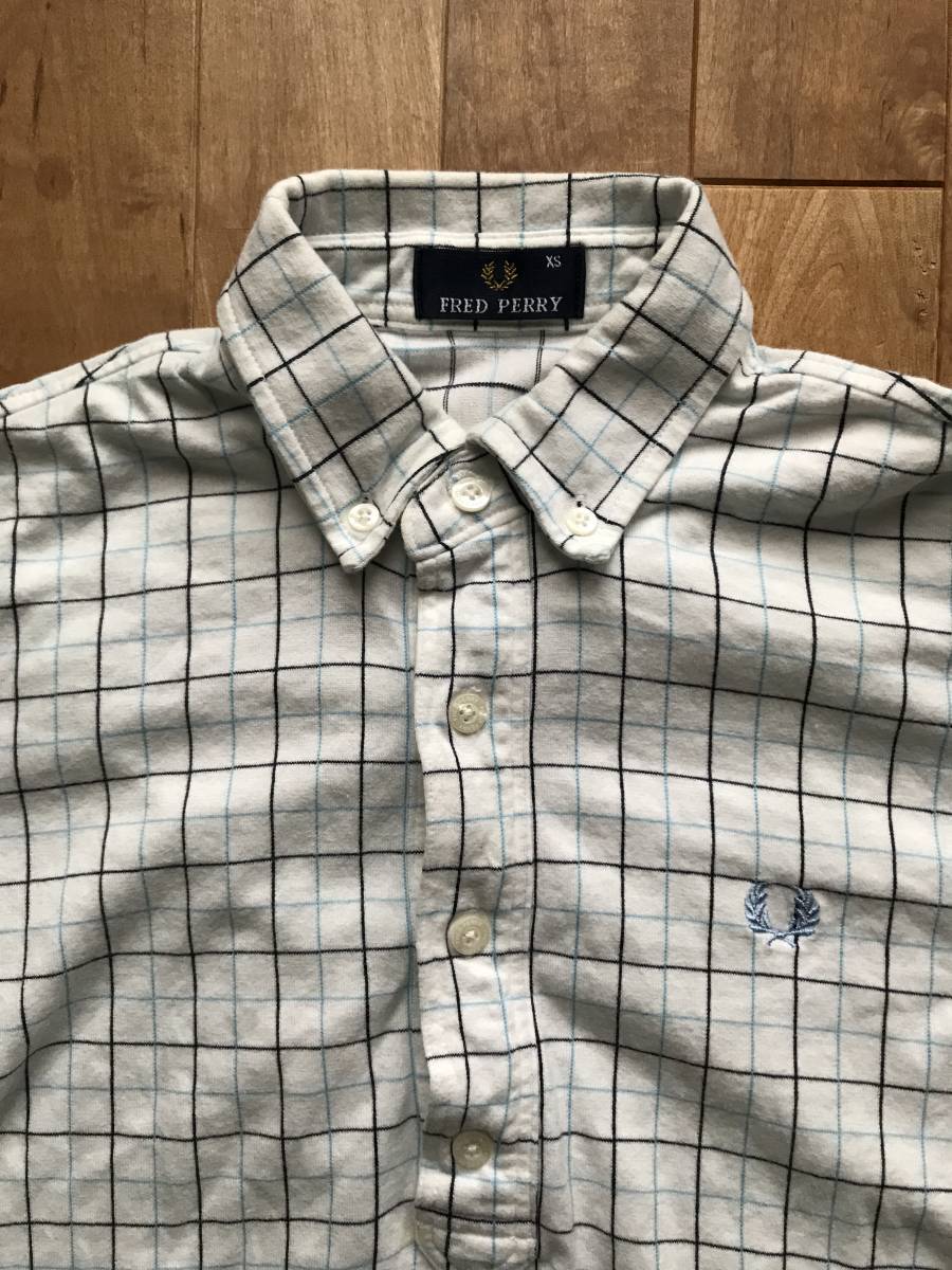 FRED PERRY Fred Perry check pattern short sleeves shirt size XS hit Union made 