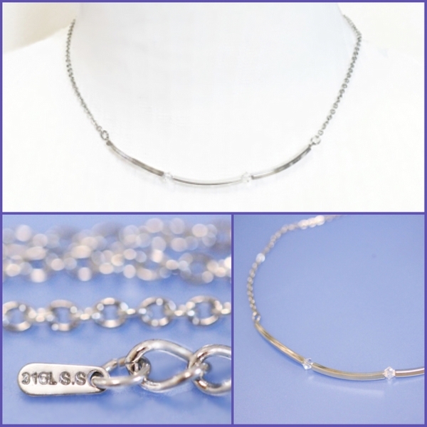 N7243/ tube necklace 3 ream tube stainless steel chain Swarovski crystal use simple beautiful piling .. Layered also recommendation 