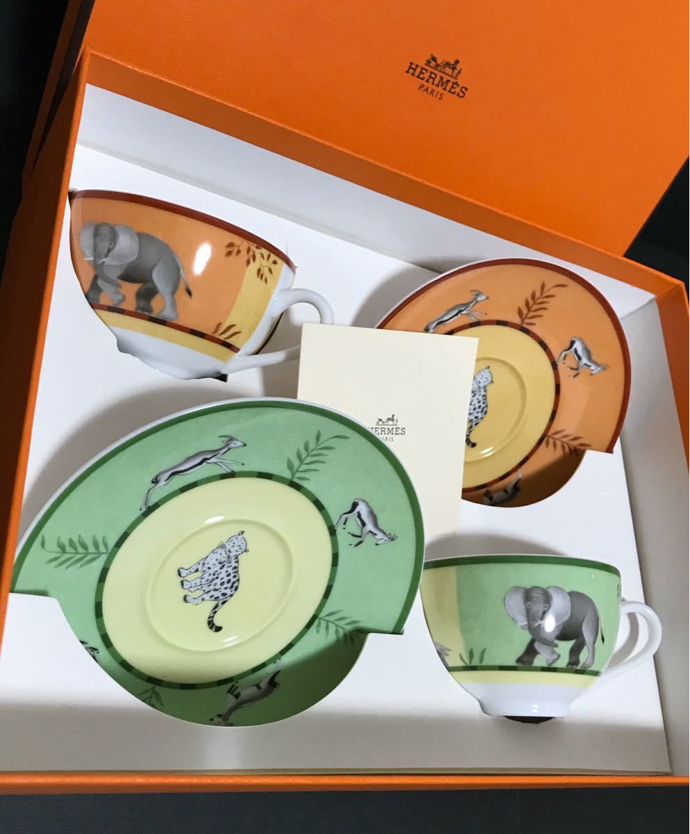 HERMES エルメス アフリカ ペアカップ&ソーサー 箱付き未使用品|Yahoo