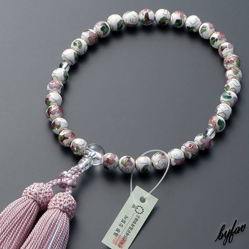 京念珠 × 花模様七宝焼(白)】 数珠 本水晶 京房ひも 正絹房 女性用 数珠袋付き 高級 レディース 仏具 ccorca.org