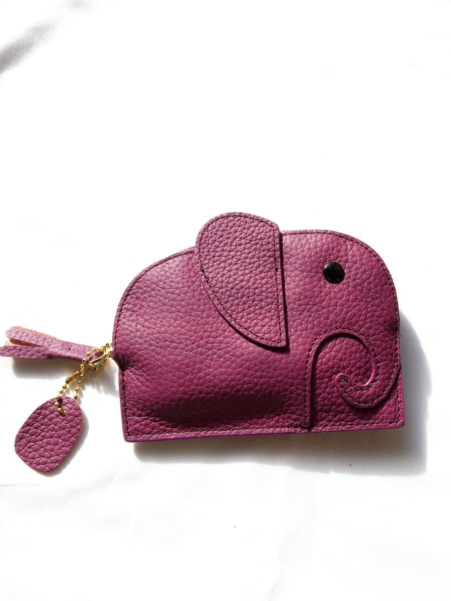 人気！コインケース キーケース ミニ財布 レザー 小銭入れ カードケース ゾウ パープル  紫 かわいい 