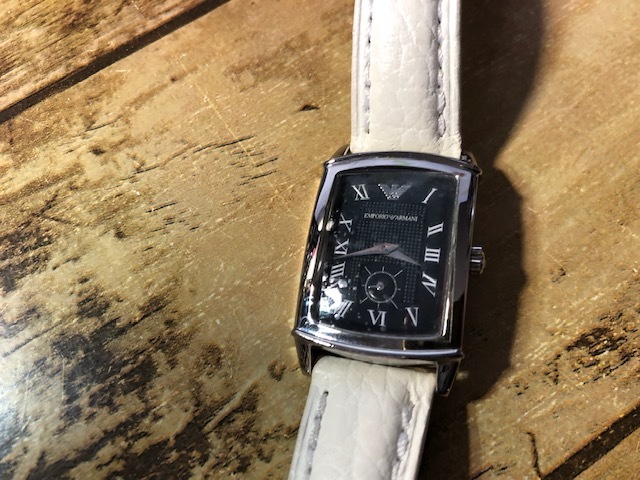 驚きの価格が実現！ BK0237 未使用同様 美品 EMPORIO ARMANI エンポリオアルマーニ AR-0262 スモセコ ブラック 純正革ベルト クオーツ レディース 腕時計 アルマーニ