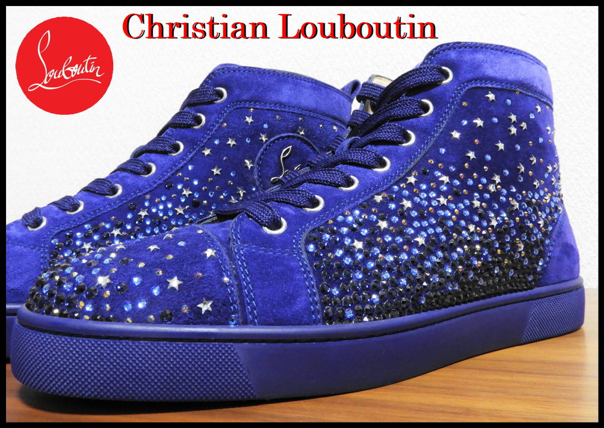 激レア Christian Louboutin スタースワロフスキー クリスチャンルブタン ストラス 紫 メンズ ハイカット 41 スニーカー スタッズ 正規品_画像7