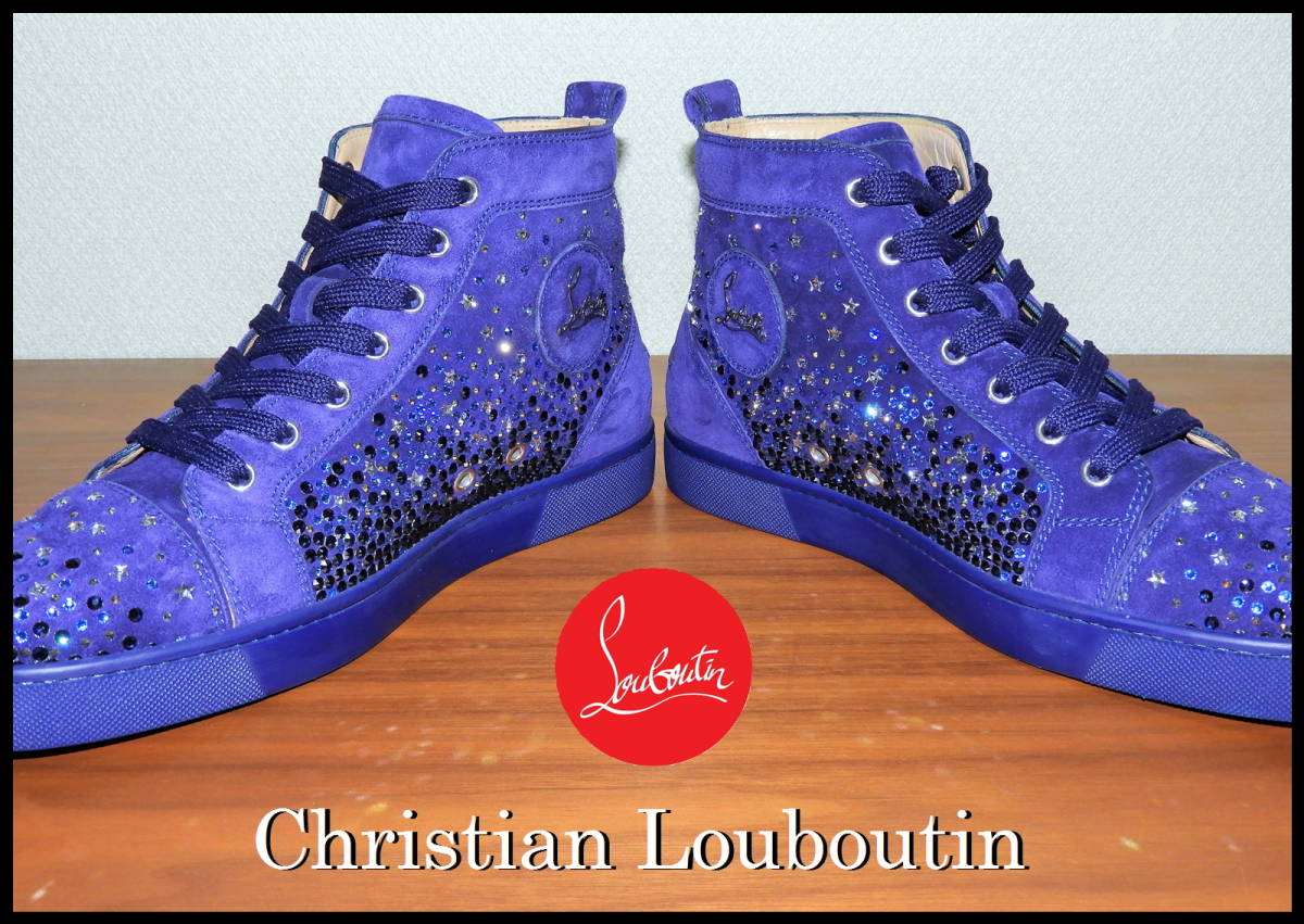 激レア Christian Louboutin スタースワロフスキー クリスチャンルブタン ストラス 紫 メンズ ハイカット 41 スニーカー スタッズ 正規品_画像9