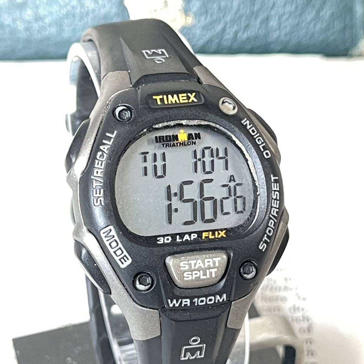 TIMEX タイメックス 腕時計 アイアンマン トライアスロン ブラック 30LAP FLIX クロノ タイマー 3アラーム INDIGLO 稼動品 W1922_画像1
