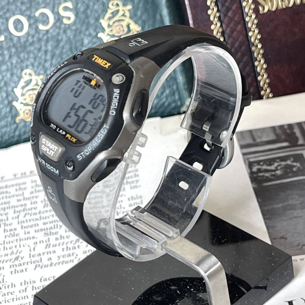 TIMEX タイメックス 腕時計 アイアンマン トライアスロン ブラック 30LAP FLIX クロノ タイマー 3アラーム INDIGLO 稼動品 W1922_画像2