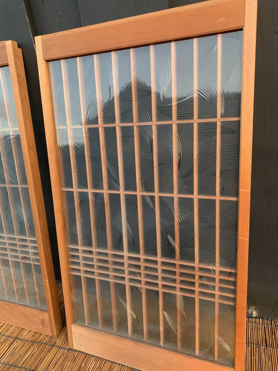 ☆希少書院造り2枚組欄間組子細工木製模様ガラス戸モザイク建具 