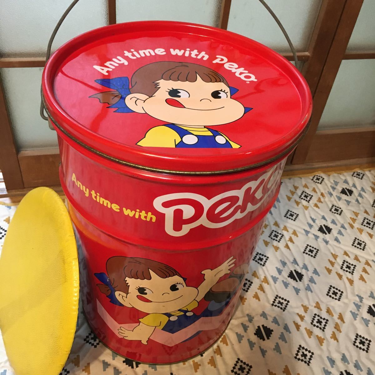 不二家ペコちゃん スツール缶 椅子 小物入れ 昭和レトロ希少な品