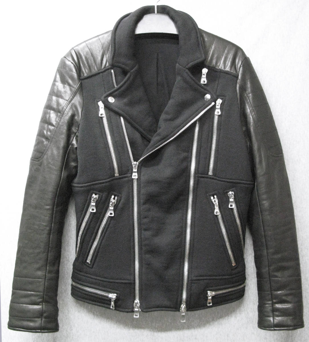 バルマン BALMAIN PARIS：袖 レザー ライダース ジャケット M （ ブルゾン 本革 BALMAIN HOMME Leather Sleeve Raider's Jacket M