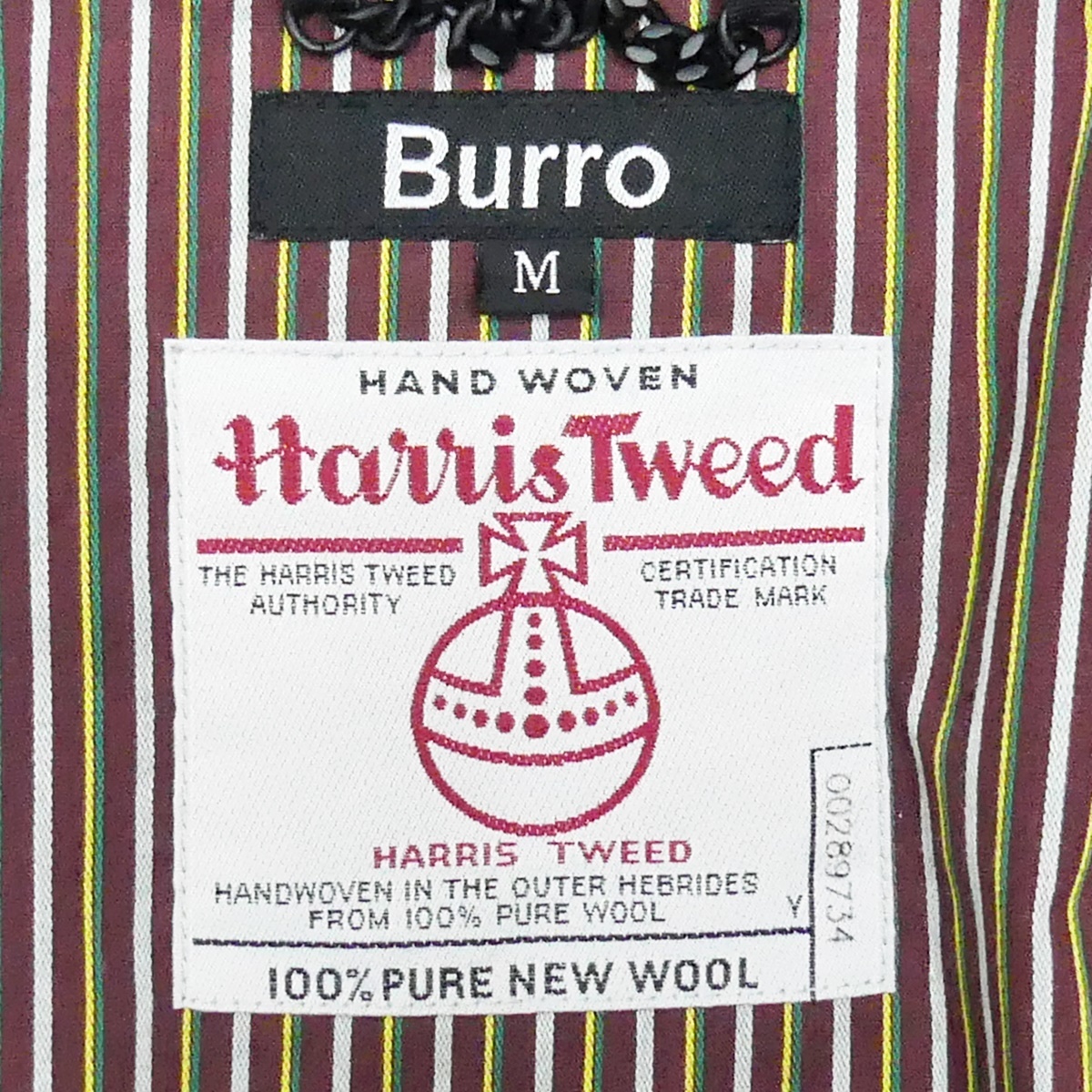 即決★Burro Harris Tweed 別注★メンズM ダッフルコート バーロウ ハリスツイード コラボ 黒 内地ストライプ ジャケット ロングコート