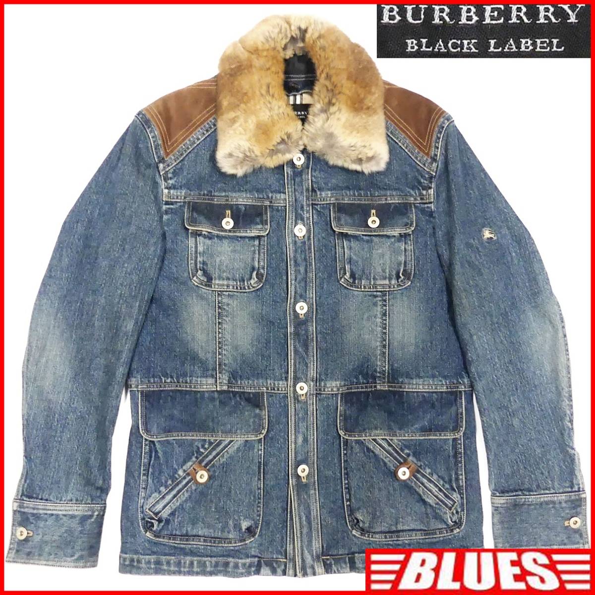 即決☆BURBERRY BLACK LABEL☆メンズL 廃版 レザーコンビデニム