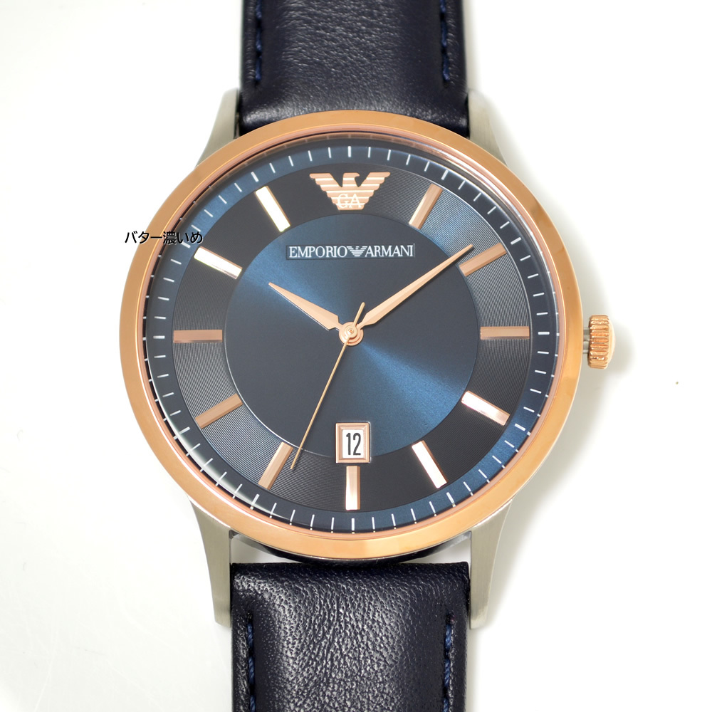 新品 エンポリオアルマーニ 腕時計 メンズ 革ベルト ネイビー×ローズ