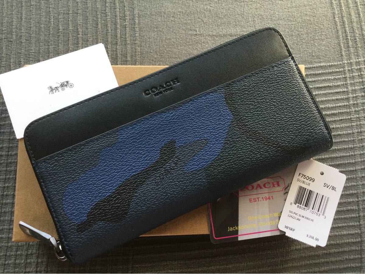 Paypayフリマ 新品 Coach 長財布 コーチ 迷彩 ブルー 青 メンズ ラウンドジップ Paypayフリマ 新品 Coach 長財布 コーチ 迷彩 ブルー 青 メンズ ラウンドジップ