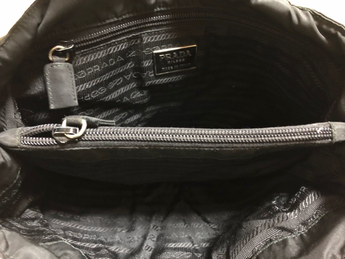 美品 プラダ ハンドバッグ 南京錠 ビジュー ナイロン 黒 レザー