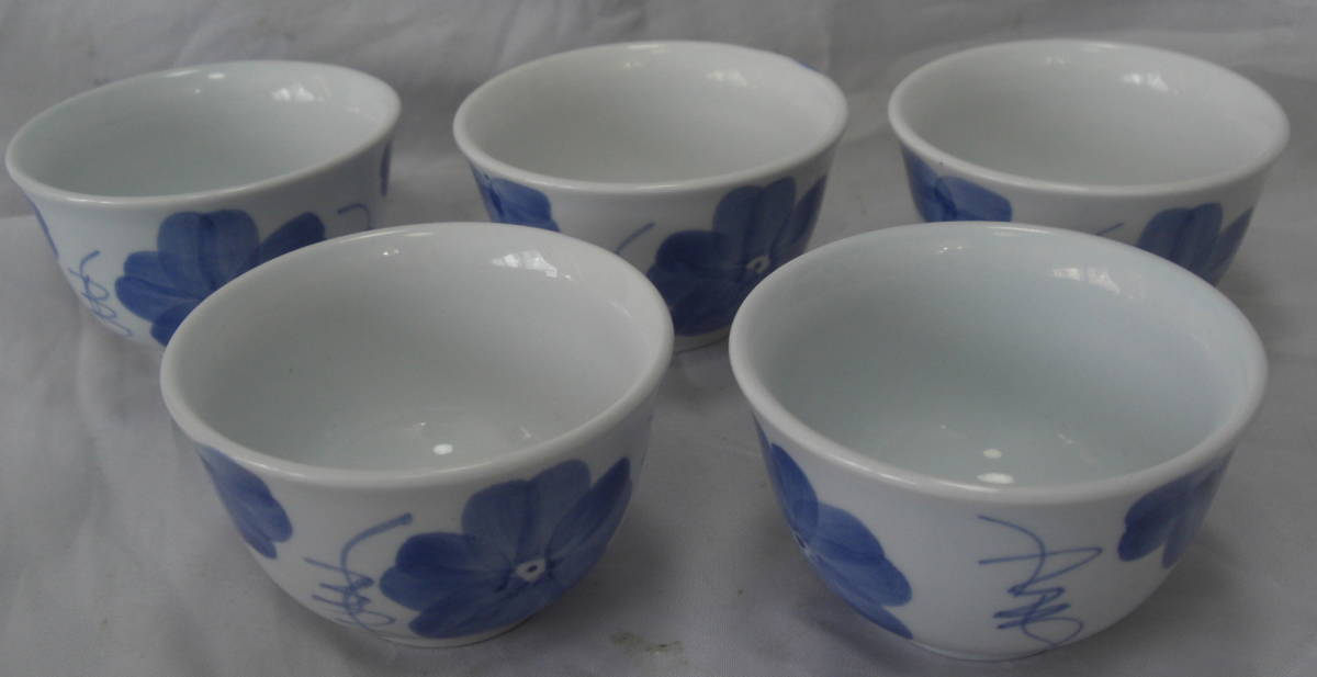 陶器コレクション:染付花ポット茶器5客セット未使用品0223_画像6