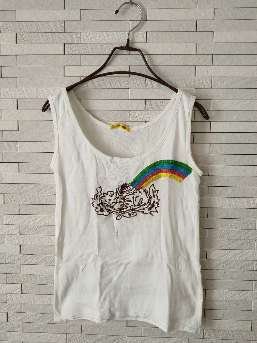 filly o\'lynx floral print Rainbow embroidery cotton tank top lady's white 