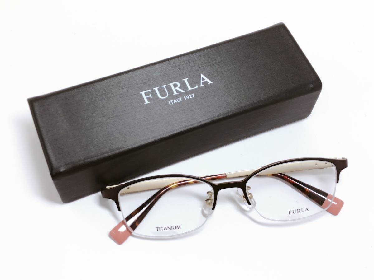フルラ FURLA メガネ ★ チタン 軽量 ナイロール 茶 ブラウン ★ ケース付き メガネフレーム