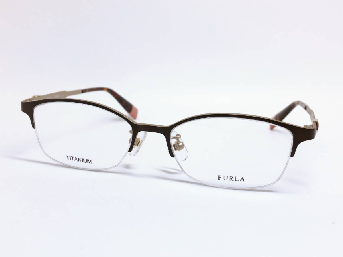 フルラ　FURLA　メガネ　★　チタン　軽量　ナイロール　茶　ブラウン　★　ケース付き　眼鏡　メガネフレーム
