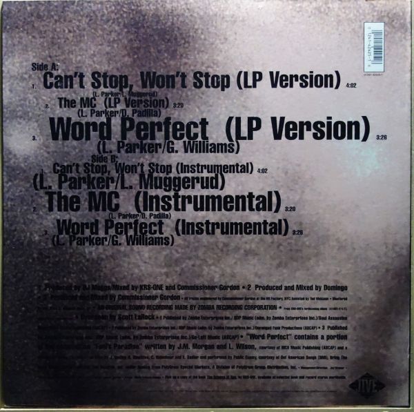 KRS-ONE - Can't Stop, Won't Stop / The MC / Word Perfect◆ジャケ良好◆アルバム「I Got Next」からのカット_画像2