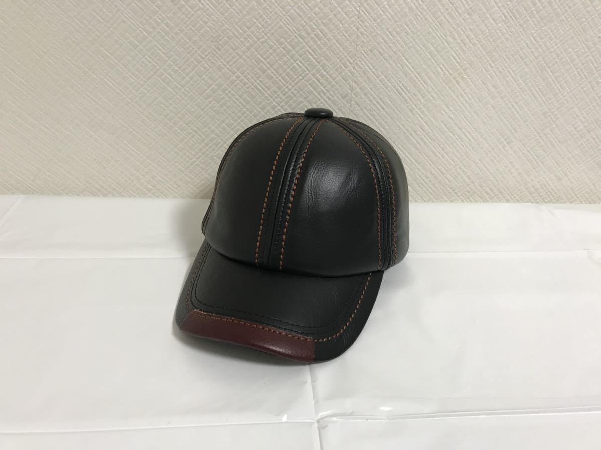 新品未使用本物リアル本革カウレザー牛皮キャップ帽子野球黒ブラック旅行トラベルレディースセレブレザー