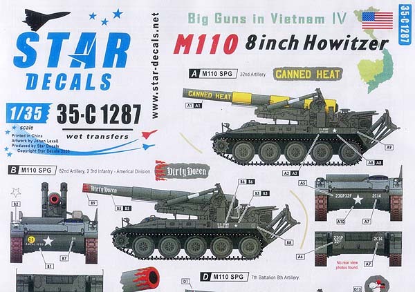 STAR-DECALS SD35-C1287 1/35 ベトナム戦争 米 ビッグガンインベトナム＃4 ベトナムで運用された米陸軍所属のM110 203mm自走榴弾砲_画像1