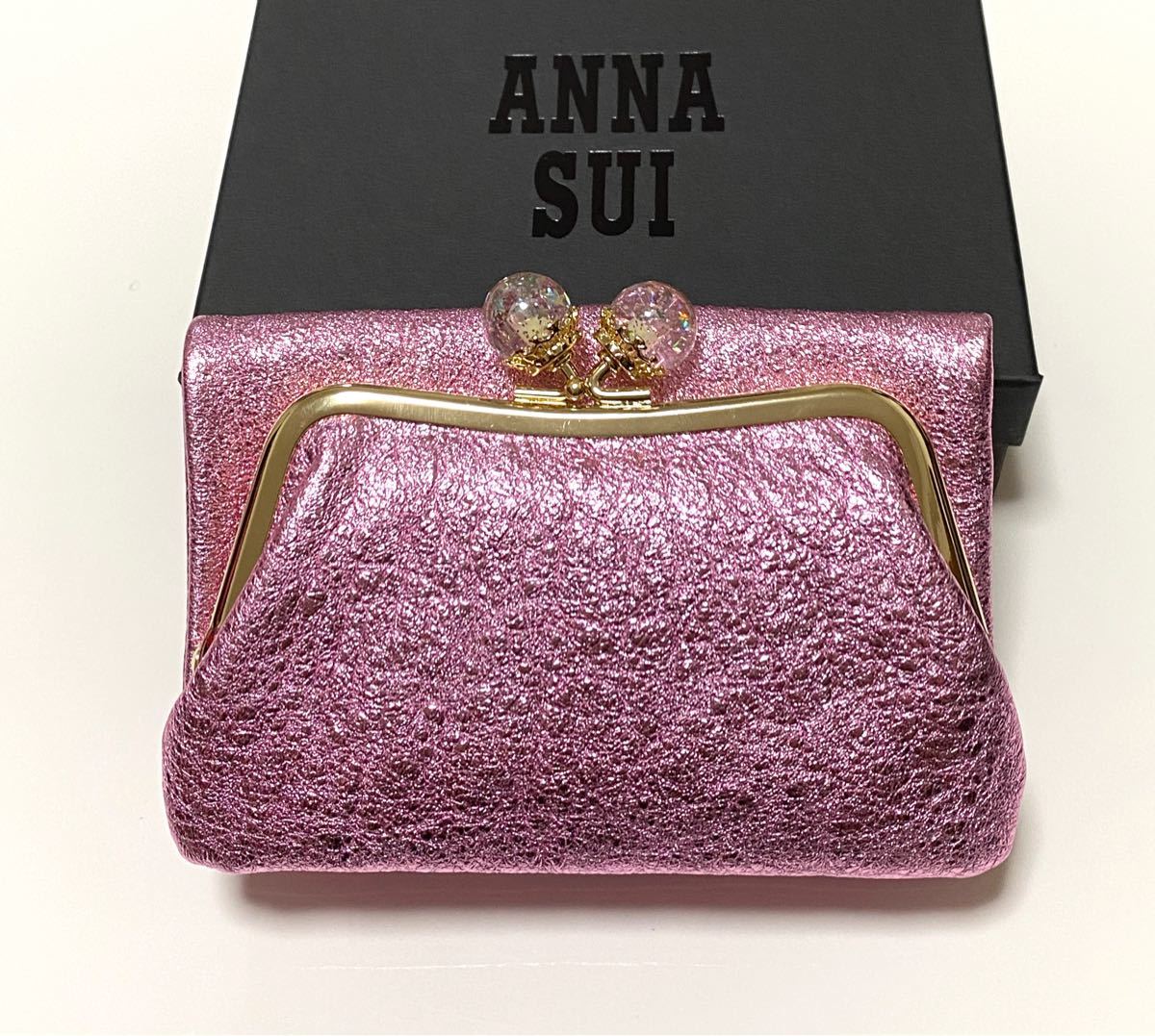 ANNA SUI アナ スイ ドリーマー 外口金二つ折り財布　ピーチ　新品 がま口