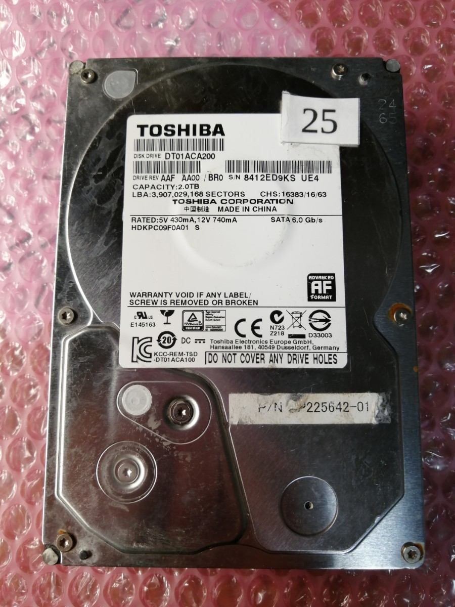 TOSHIBA HDD 2TB(2000GB) 3.5インチ S-ATA接続 ジャンク品 
