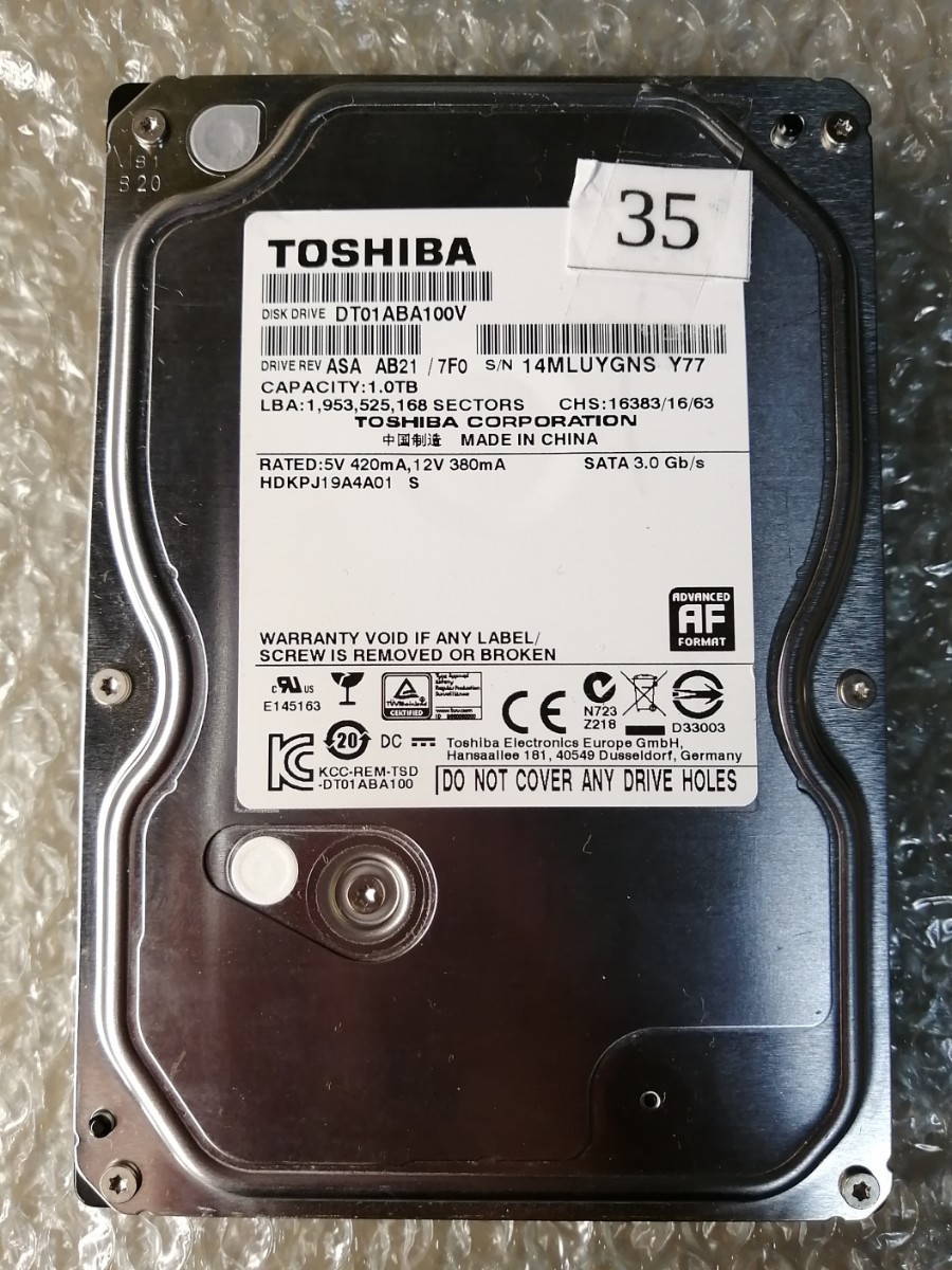Western TOSHIBA HDD 1TB(1000GB) 3.5インチ S-ATA接続 ジャンク品 