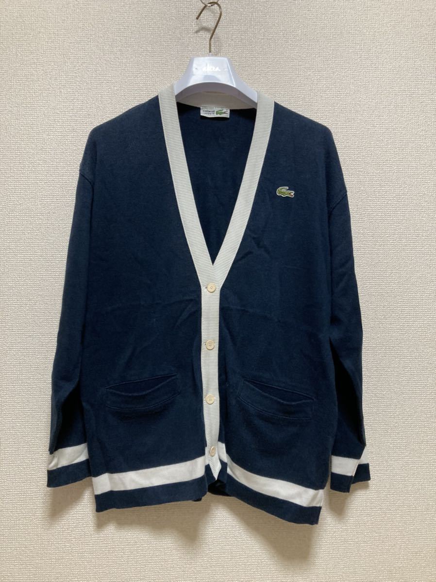 80's 90's ヨーロッパヴィンテージ フランスラコステ CHEMISE LACOSTE カーディガン 42 ネイビー コットンニット