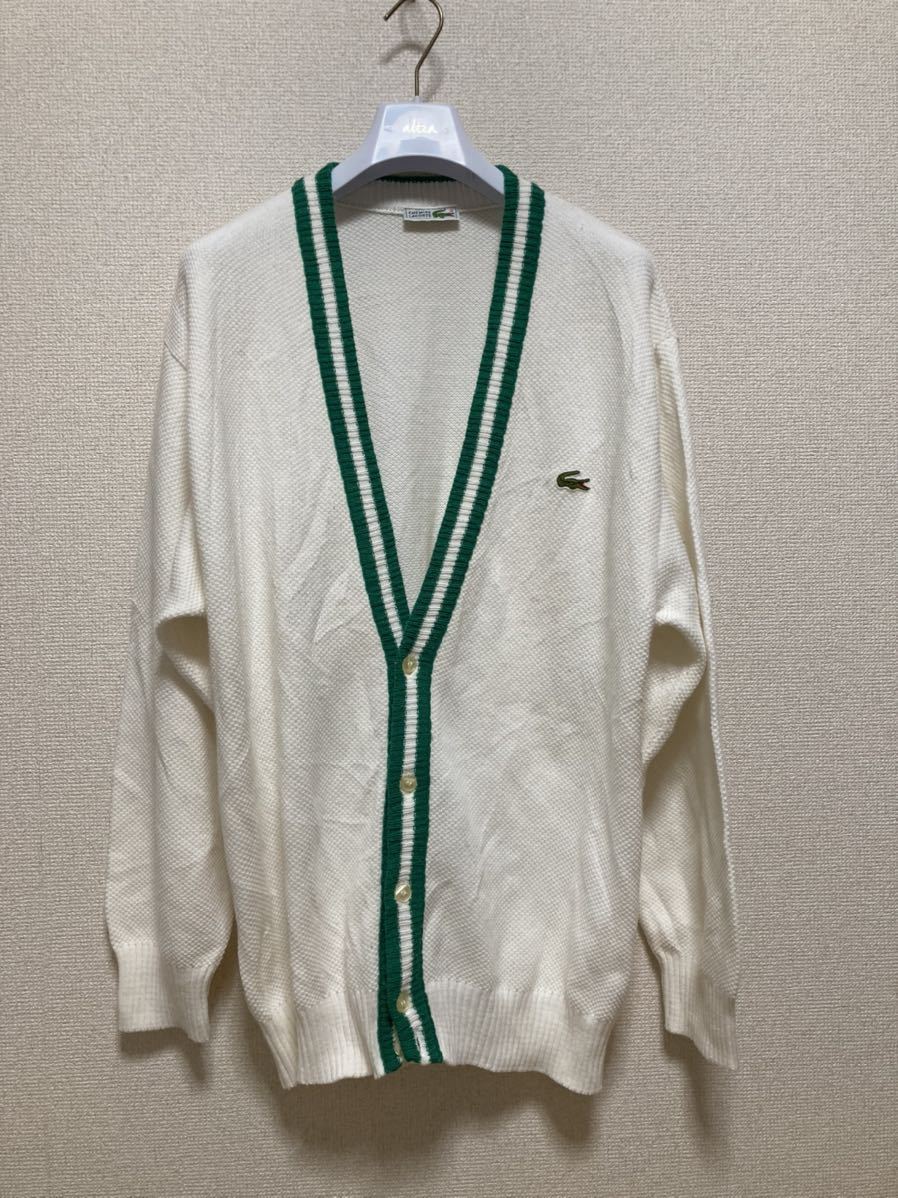 70's ヨーロッパヴィンテージ フランスラコステ CHEMISE LACOSTE カーディガン アイボリー コットンニット