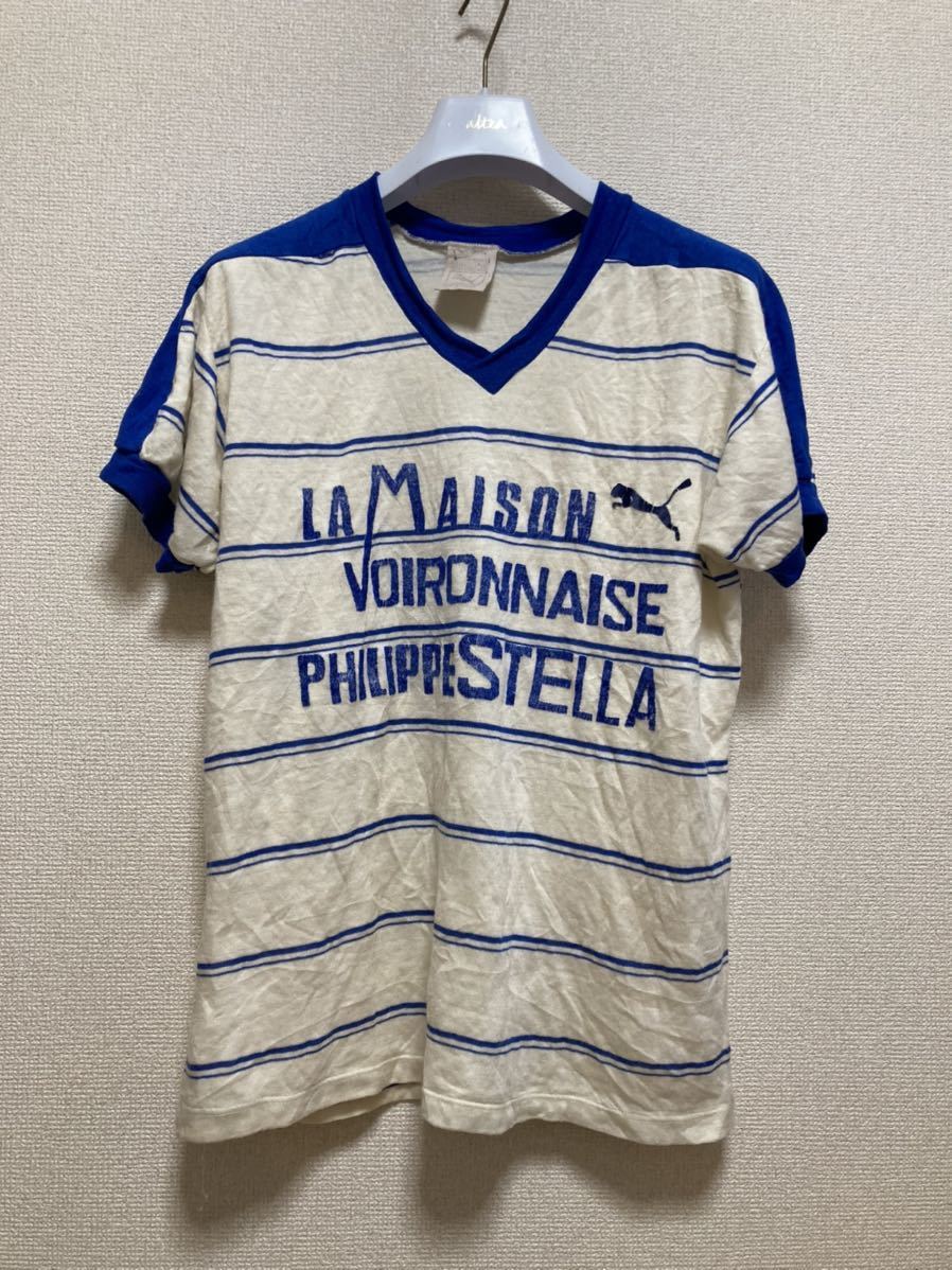 80's ヨーロッパヴィンテージ PUMA プーマ ゲームシャツ 半袖ニットTシャツ フランス製 'LA MAISON VOIRONNAISE PHILIPPESTELLA'_画像1