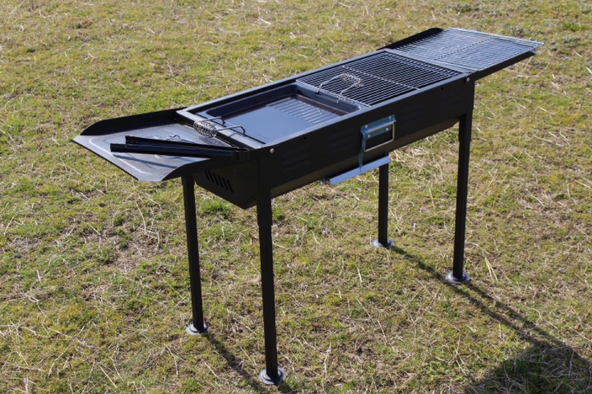 BBQコンロ 跳ね上げテーブル付きＢＢＱコンロ ポータブルバーベキューコンロ ブラック 5人から８人対応 大型バーベキューコンロ