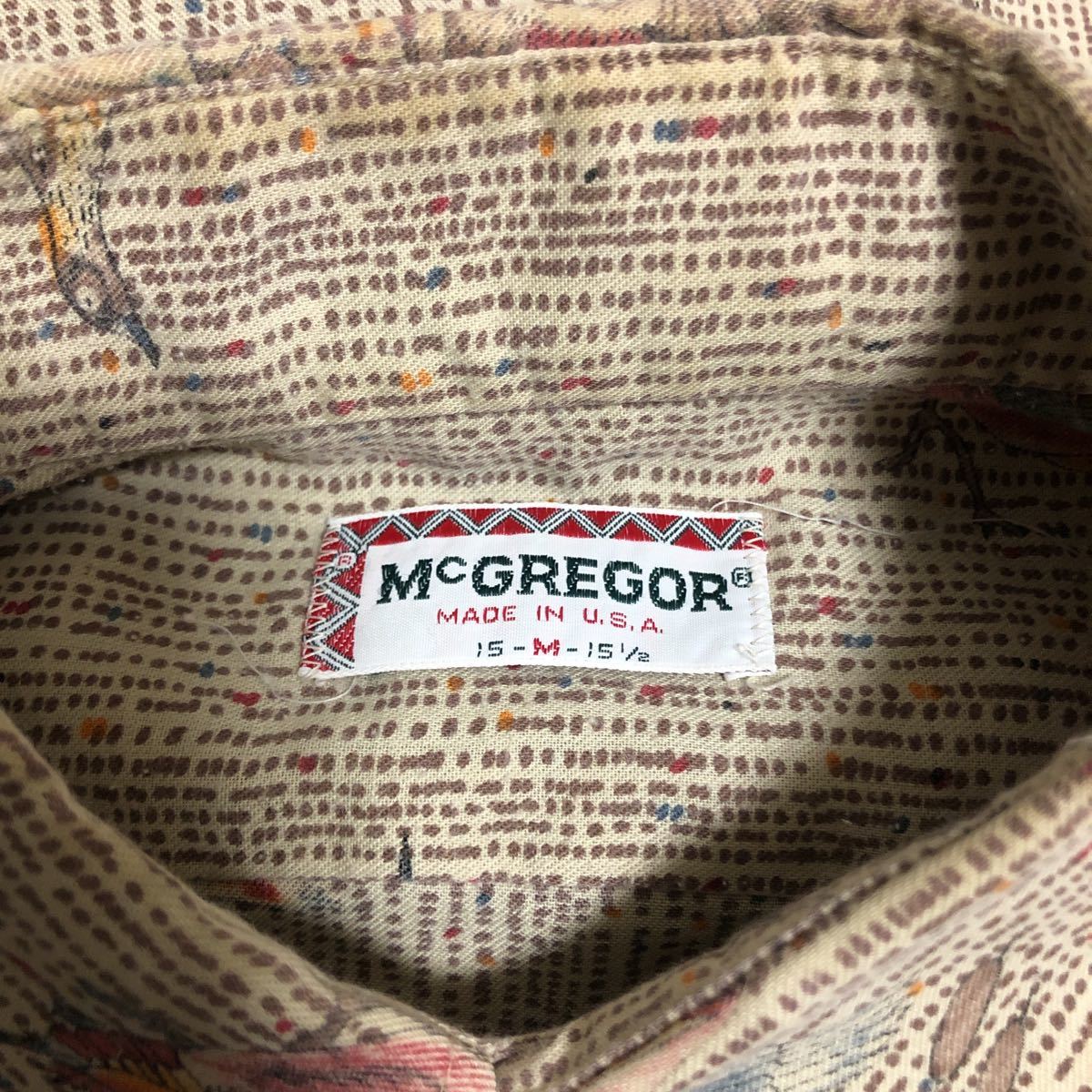 70s McGREGOR ボタンダウンシャツ USA製 M 長袖シャツ 総柄　カモ　鳥　ビンテージ　長袖 マクレガー　マックレガー_画像8