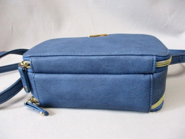 ミニショルダーバッグ　お財布バッグ ボックス型◇ブルー　合皮風　斜め掛け　W20cm_画像5
