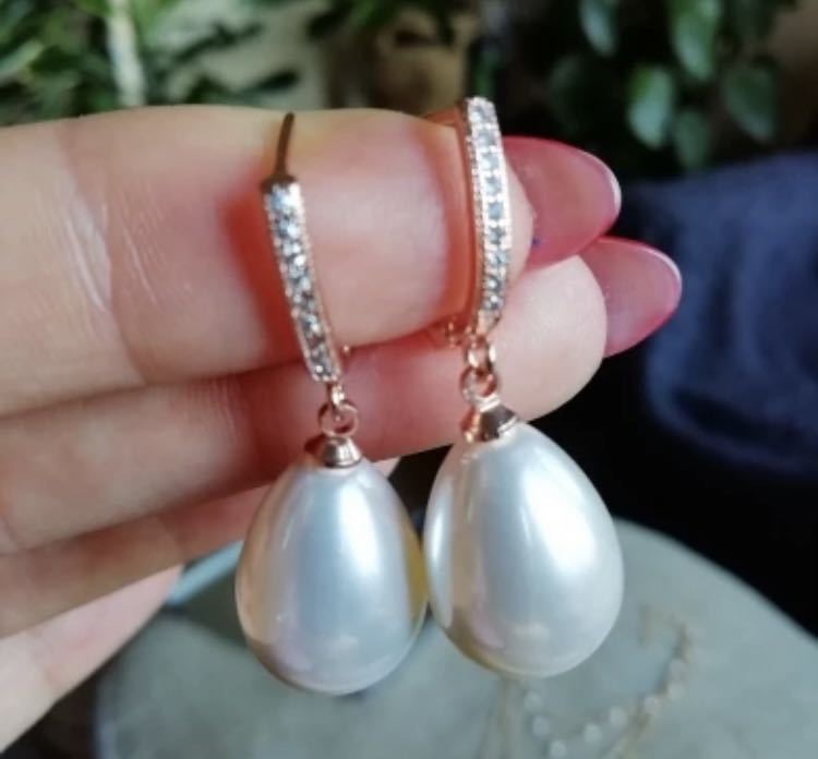 * new goods * free shipping * water Drop earrings Kiyoshi . jewelry shell pearl zircon on goods high quality accessory all 6 color white color 