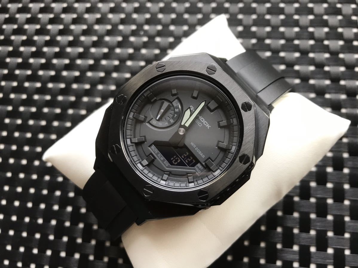 新品未使用】Gショックカスタム ブラックメタルブラックベルトver2