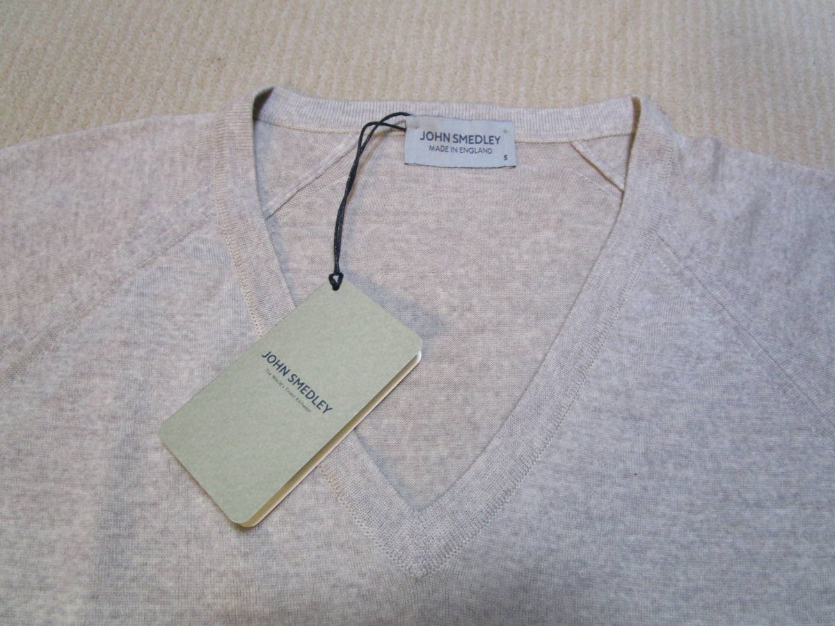 新品即決!JOHN SMEDLEY ジョンスメドレー WOMENS SWEATER VEE NECK 3/4 レディス Vネック ウールニットセーター ベージュ系 size S 英国製_画像3