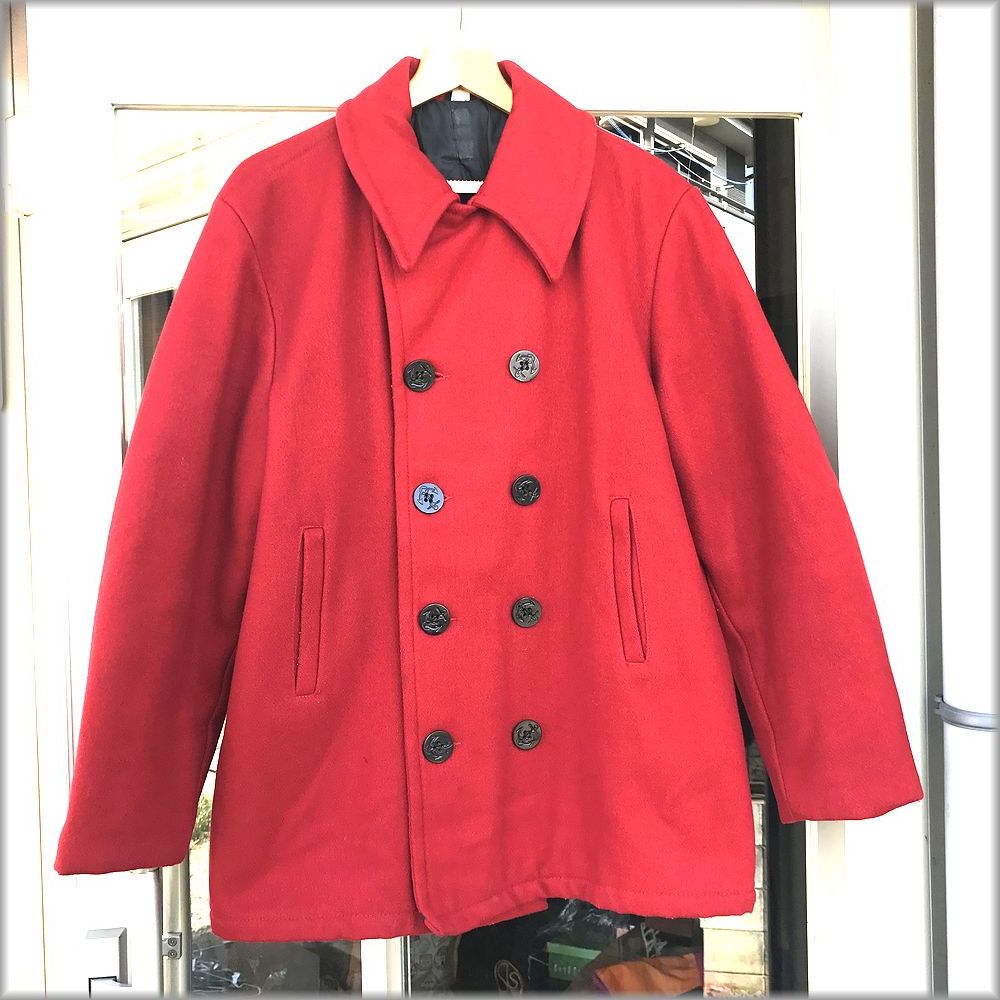 *USA made pea coat size L red red * inspection jacket military pea coat Vintage 