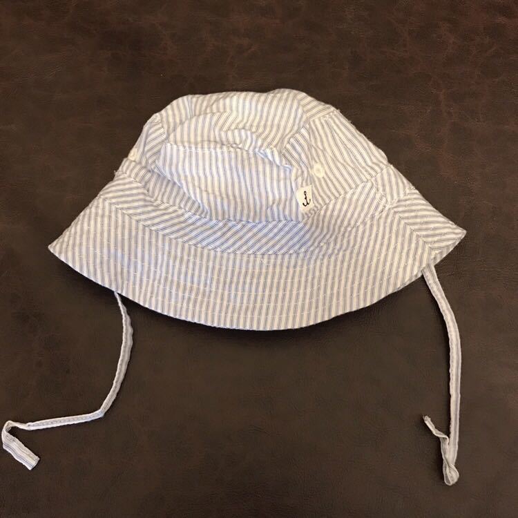 1～2M H&M コットン フィッシャーマンズハット 帽子 ストライプ ライトブルー 水色 yshop子供服50