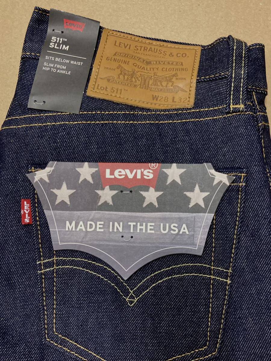 Levis 511 американский производства красный уголок 28inch Levi's cell vi jiRIGID MADE IN U.S.A. сырой Denim не мытье 