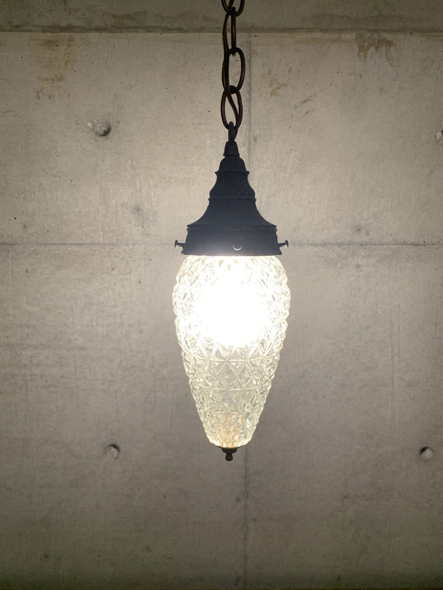 ヴィンテージ ティアーデザイン クリアガラス ペンダントランプ (2) 吊り下げランプ インテリア アメリカ雑貨 照明 ランプ