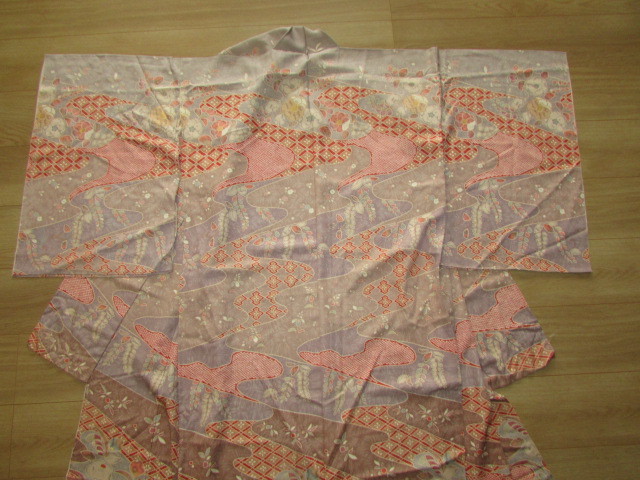 1000 иен скидка ( кимоно магазин * поставка со склада ) не использовался (. вода ... цветок узор кимоно временный . перо )